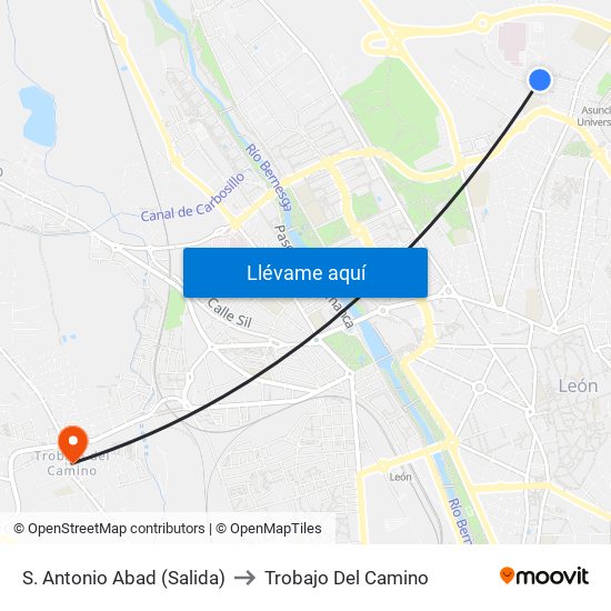 S. Antonio Abad (Salida) to Trobajo Del Camino map