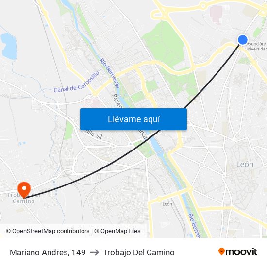 Mariano Andrés, 149 to Trobajo Del Camino map