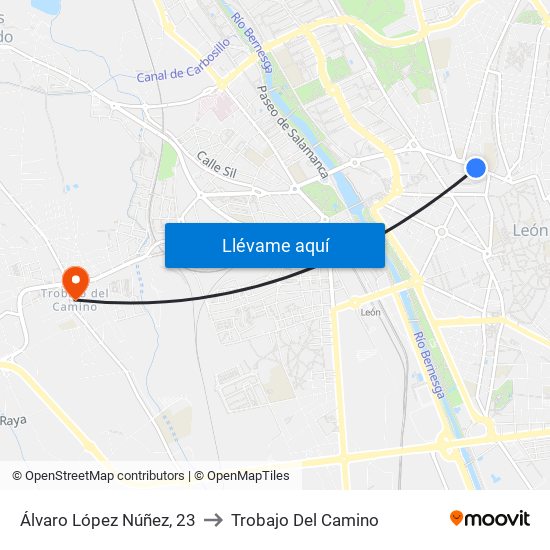 Álvaro López Núñez, 23 to Trobajo Del Camino map