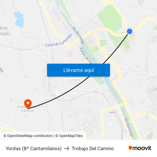 Yordas (Bº Cantamilanos) to Trobajo Del Camino map