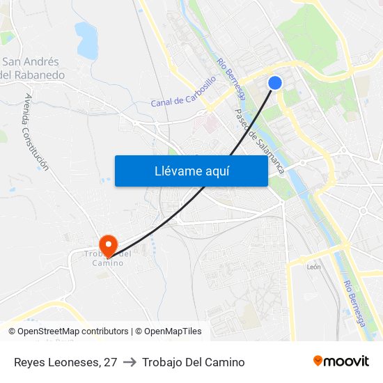 Reyes Leoneses, 27 to Trobajo Del Camino map