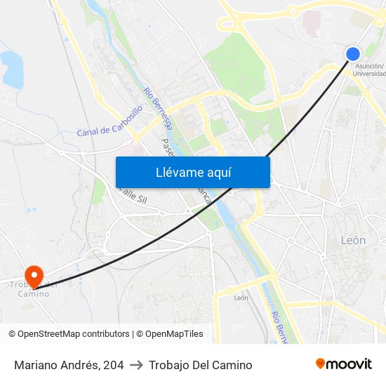 Mariano Andrés, 204 to Trobajo Del Camino map