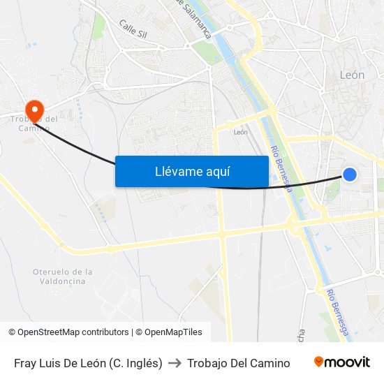 Fray Luis De León (C. Inglés) to Trobajo Del Camino map