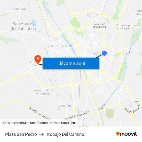 Plaza San Pedro to Trobajo Del Camino map