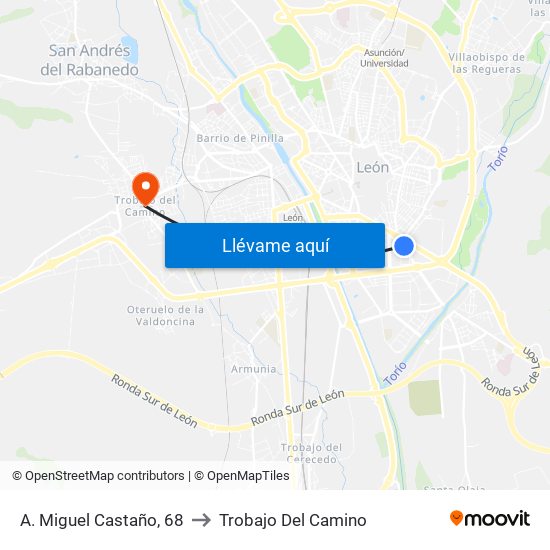 A. Miguel Castaño, 68 to Trobajo Del Camino map