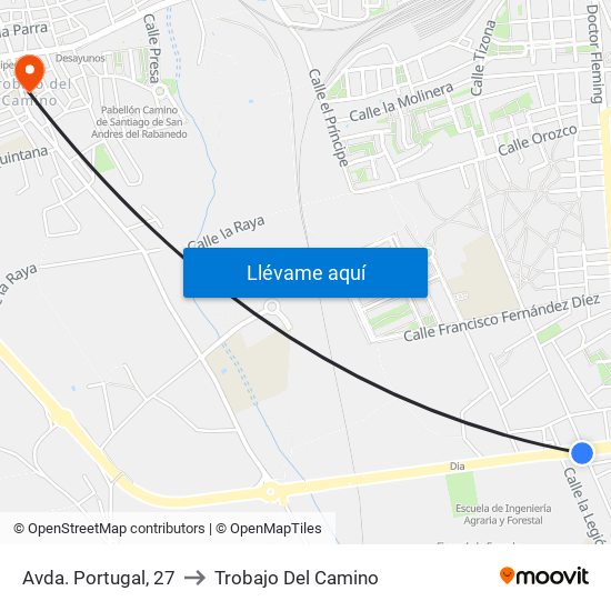 Avda. Portugal, 27 to Trobajo Del Camino map