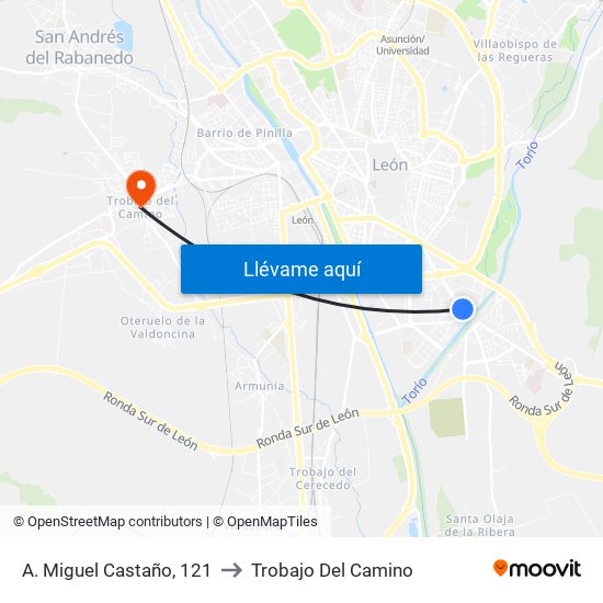A. Miguel Castaño, 121 to Trobajo Del Camino map