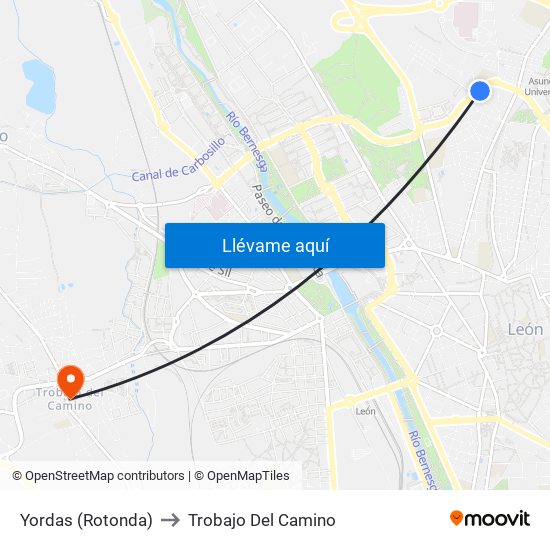 Yordas (Rotonda) to Trobajo Del Camino map