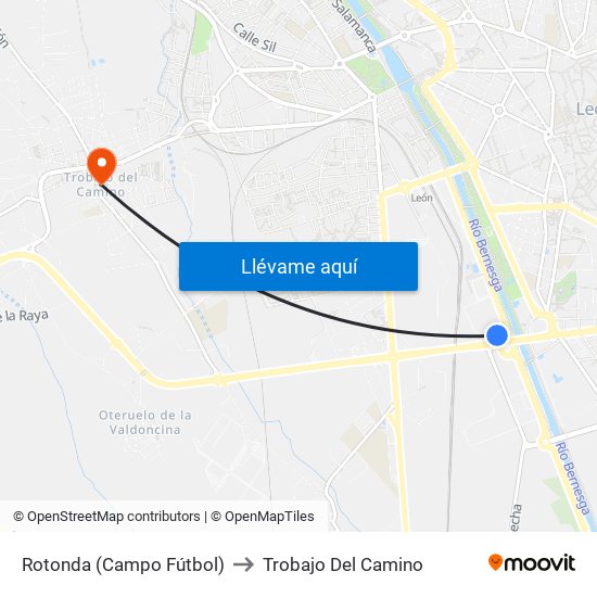 Rotonda (Campo Fútbol) to Trobajo Del Camino map