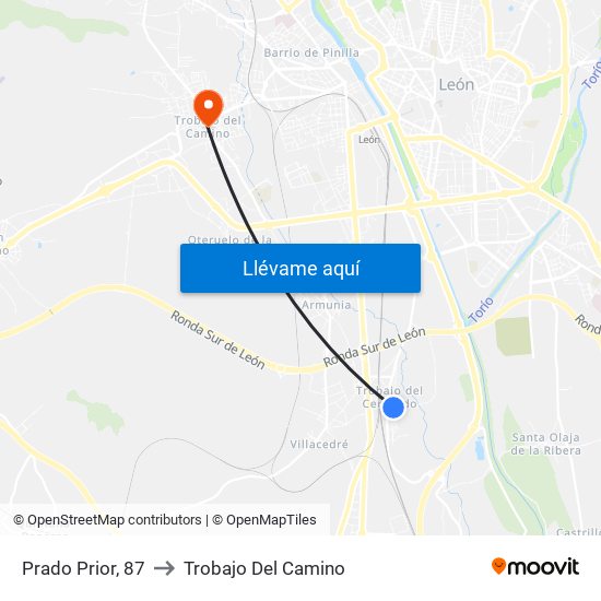 Prado Prior, 87 to Trobajo Del Camino map