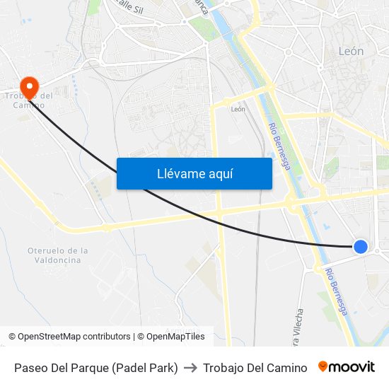 Paseo Del Parque (Padel Park) to Trobajo Del Camino map