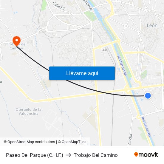 Paseo Del Parque (C.H.F.) to Trobajo Del Camino map