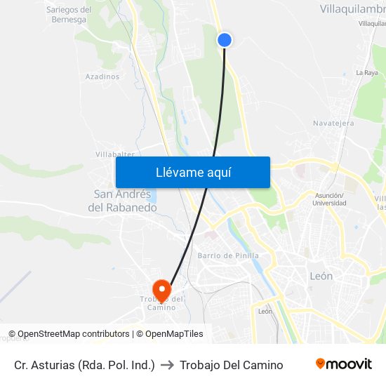 Cr. Asturias (Rda. Pol. Ind.) to Trobajo Del Camino map