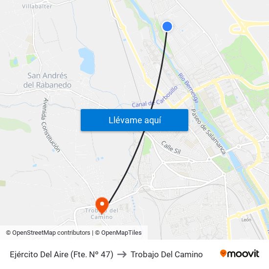 Ejército Del Aire (Fte. Nº 47) to Trobajo Del Camino map