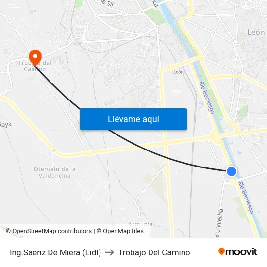 Ing.Saenz De Miera (Lidl) to Trobajo Del Camino map