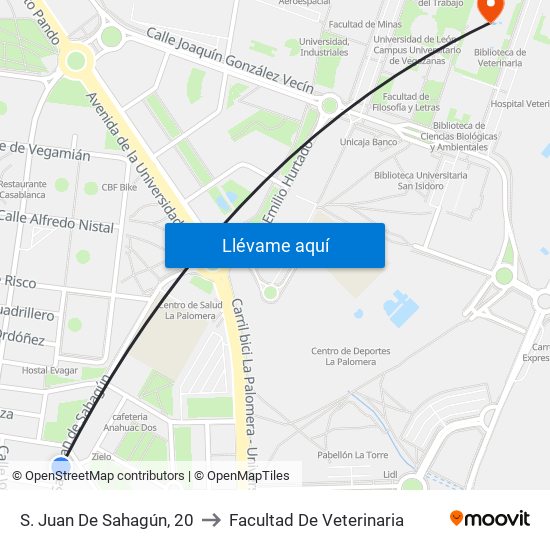 S. Juan De Sahagún, 20 to Facultad De Veterinaria map