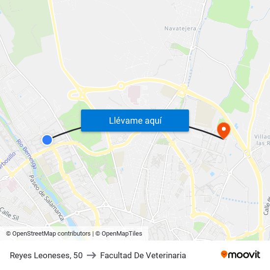 Reyes Leoneses, 50 to Facultad De Veterinaria map