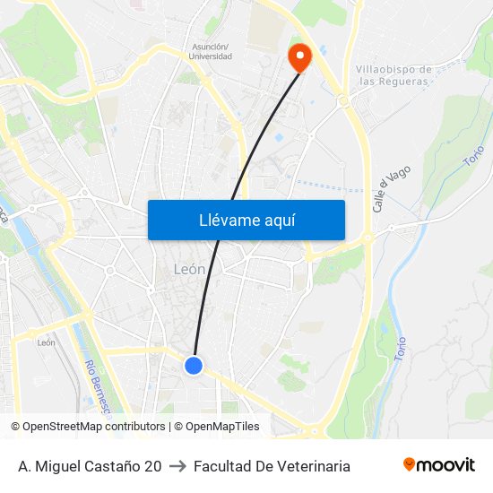 A. Miguel Castaño 20 to Facultad De Veterinaria map