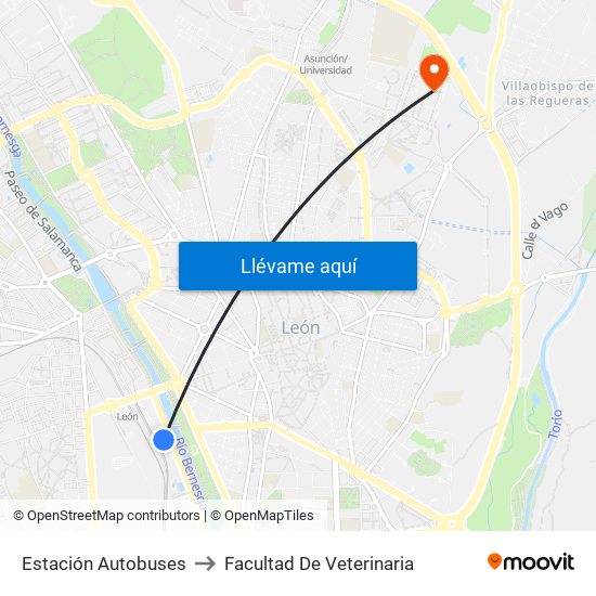 Estación Autobuses to Facultad De Veterinaria map