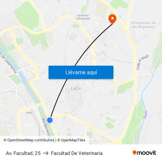 Av. Facultad, 25 to Facultad De Veterinaria map