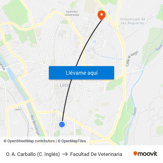 O. A. Carballo (C. Inglés) to Facultad De Veterinaria map