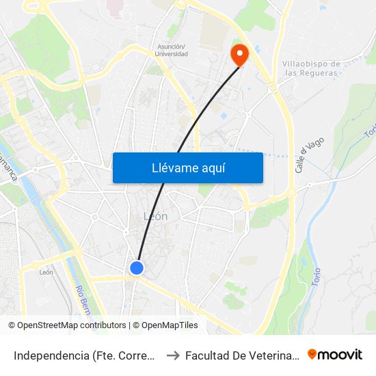 Independencia (Fte. Correos) to Facultad De Veterinaria map