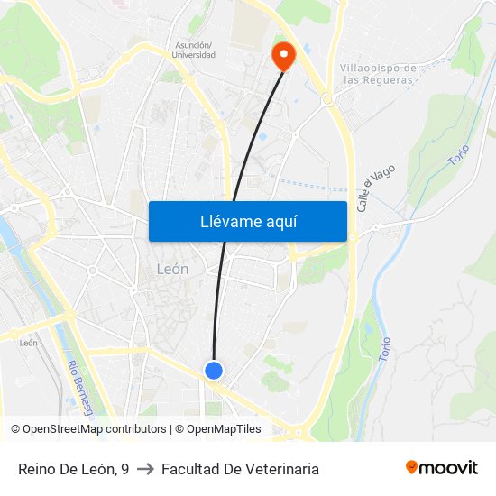 Reino De León, 9 to Facultad De Veterinaria map