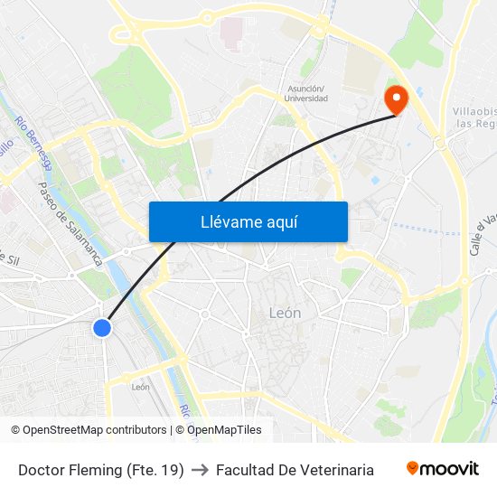 Doctor Fleming (Fte. 19) to Facultad De Veterinaria map