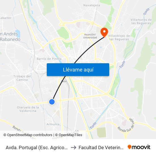 Avda. Portugal (Esc. Agrícolas) to Facultad De Veterinaria map