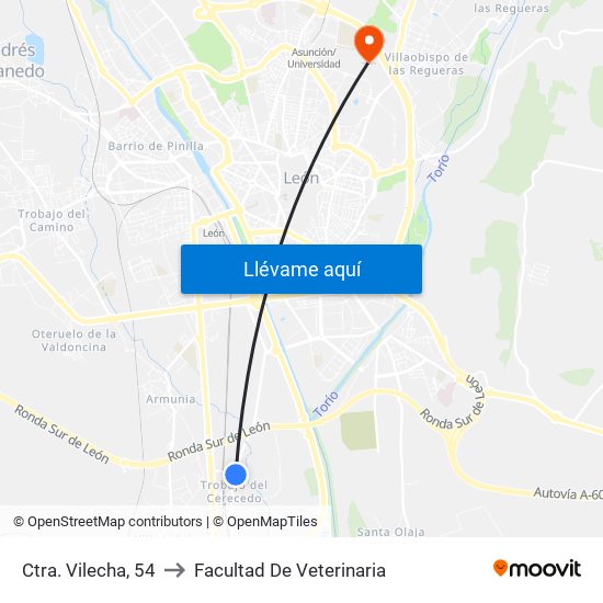 Ctra. Vilecha, 54 to Facultad De Veterinaria map