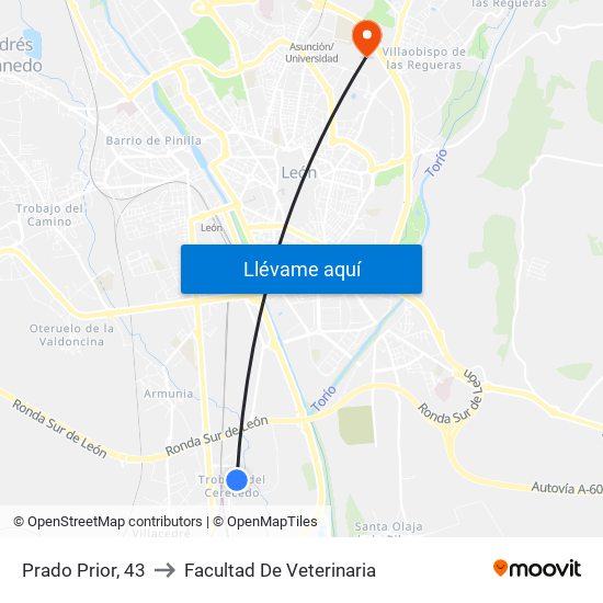 Prado Prior, 43 to Facultad De Veterinaria map