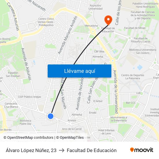 Álvaro López Núñez, 23 to Facultad De Educación map