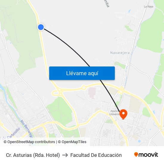 Cr. Asturias (Rda. Hotel) to Facultad De Educación map