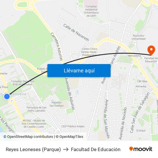 Reyes Leoneses (Parque) to Facultad De Educación map