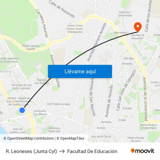 R. Leoneses (Junta Cyl) to Facultad De Educación map