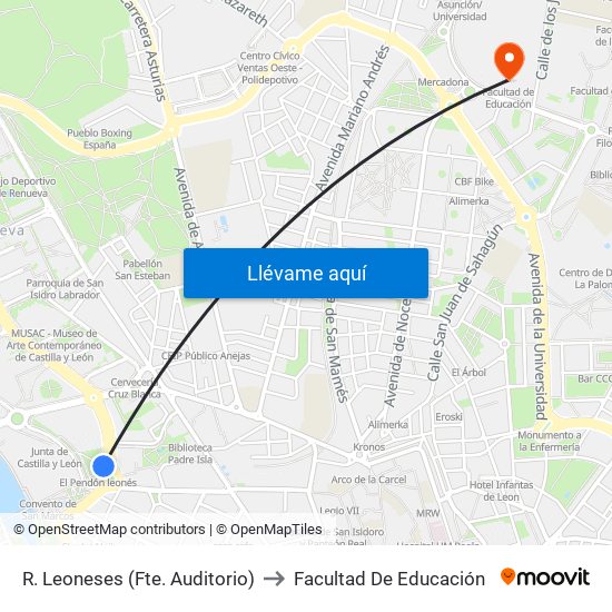 R. Leoneses (Fte. Auditorio) to Facultad De Educación map