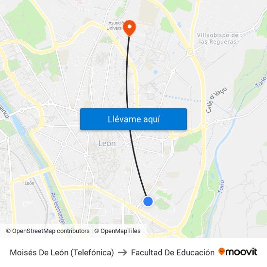 Moisés De León (Telefónica) to Facultad De Educación map