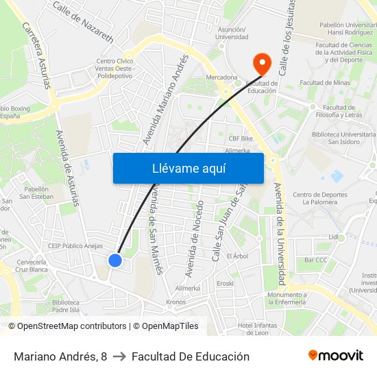 Mariano Andrés, 8 to Facultad De Educación map