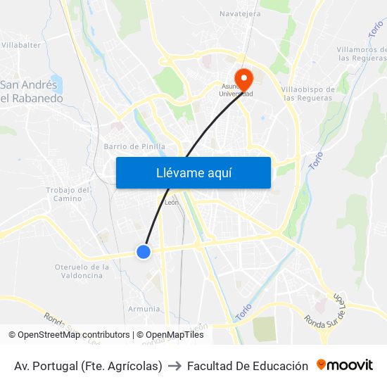 Av. Portugal (Fte. Agrícolas) to Facultad De Educación map