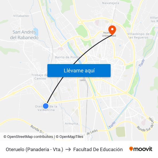 Oteruelo (Panaderia - Vta.) to Facultad De Educación map