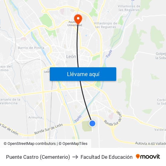 Puente Castro (Cementerio) to Facultad De Educación map