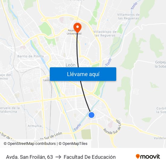 Avda. San Froilán, 63 to Facultad De Educación map