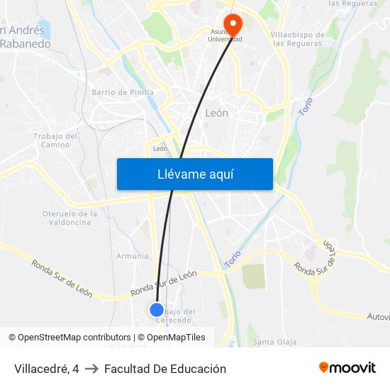 Villacedré, 4 to Facultad De Educación map