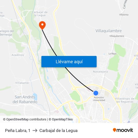 Peña Labra, 1 to Carbajal de la Legua map