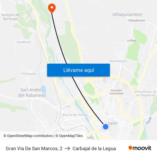 Gran Vía De San Marcos, 2 to Carbajal de la Legua map