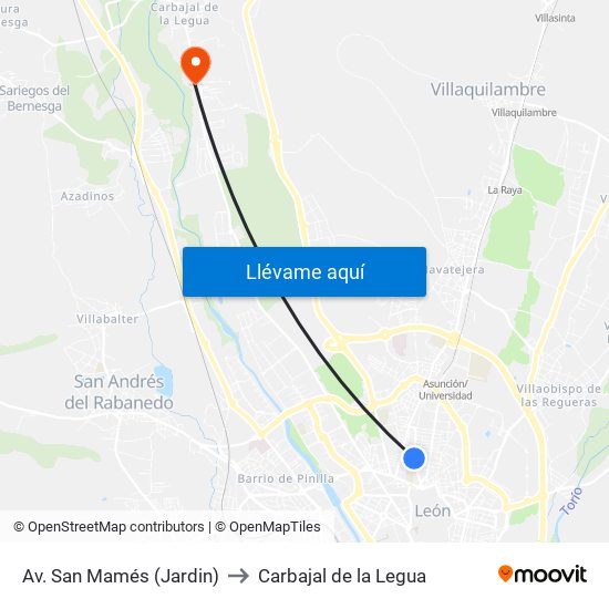 Av. San Mamés (Jardin) to Carbajal de la Legua map