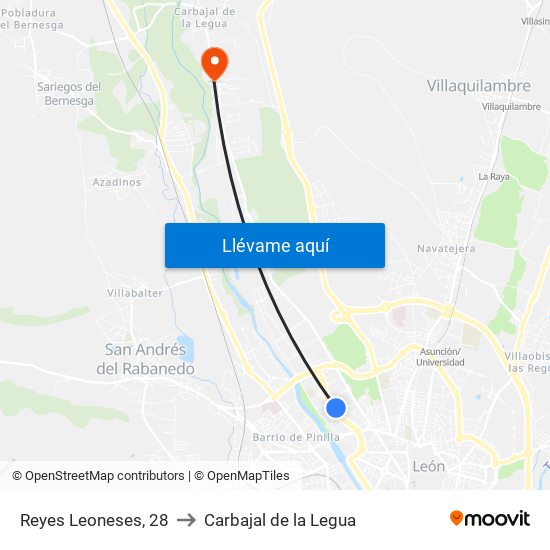 Reyes Leoneses, 28 to Carbajal de la Legua map