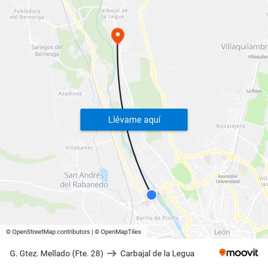 G. Gtez. Mellado (Fte. 28) to Carbajal de la Legua map