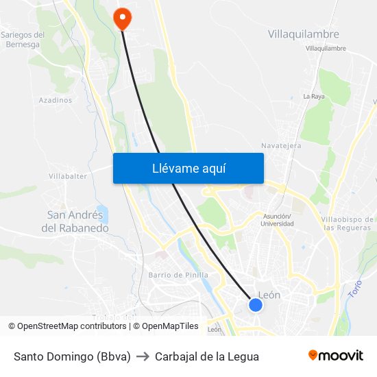 Santo Domingo (Bbva) to Carbajal de la Legua map