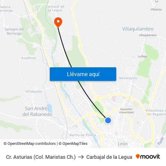 Cr. Asturias (Col. Maristas Ch.) to Carbajal de la Legua map